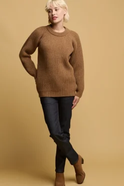 Lambswool Fisherman Ribbed Jumper - Dark Camel