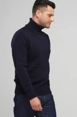 Lambswool Roll Neck Jumper - Navy