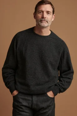 Lambswool Saddle Shoulder Crew Neck - Charcoal