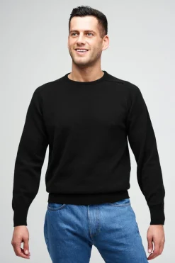 Lambswool Saddle Shoulder Crew Neck - Black