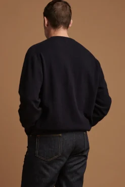 Lambswool Saddle Shoulder Crew Neck - Navy