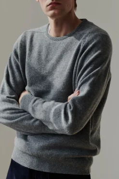 Lambswool Saddle Shoulder Crew Neck - Grey