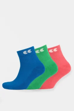 Mixed Colour Sports Ankle Socks 3 Pack - Cobalt/Apple/Pink
