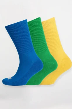 Mixed Colour Sports Calf Socks 3 Pack - Cobalt/Apple/Canary
