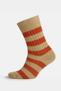 Premium Cotton Sock Stripe - Beige/Orange