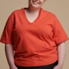 Short Sleeve V Neck T Shirt  - Flame Red