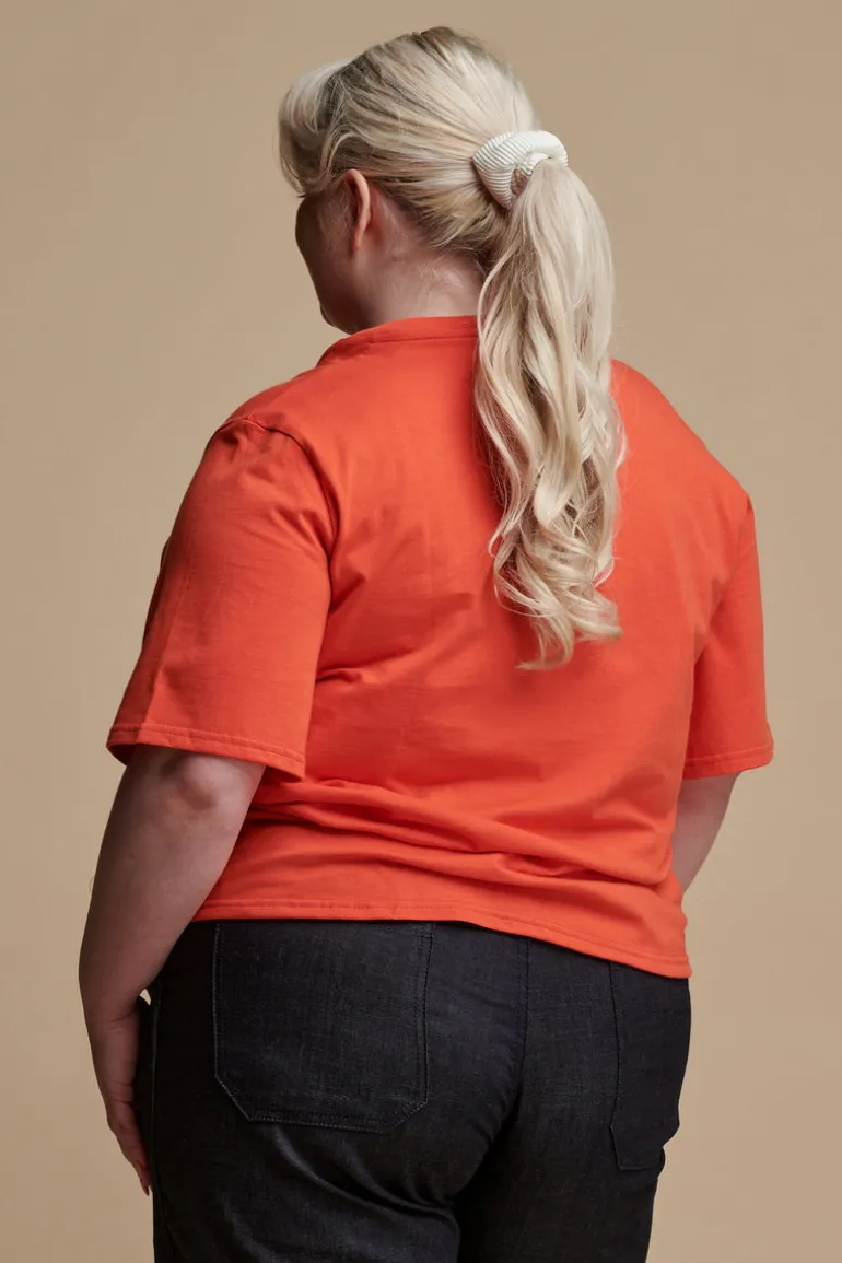 Short Sleeve V Neck T Shirt - Flame Red