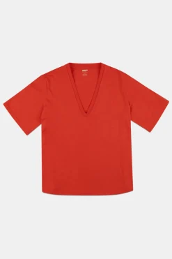 Short Sleeve V Neck T Shirt - Flame Red