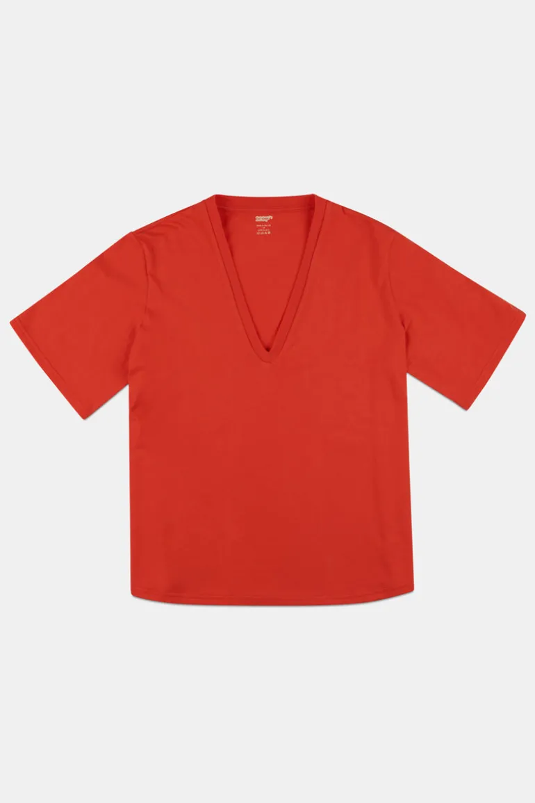 Short Sleeve V Neck T Shirt - Flame Red