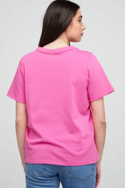 Short Sleeve V-Neck T Shirt - Fuchsia Pink