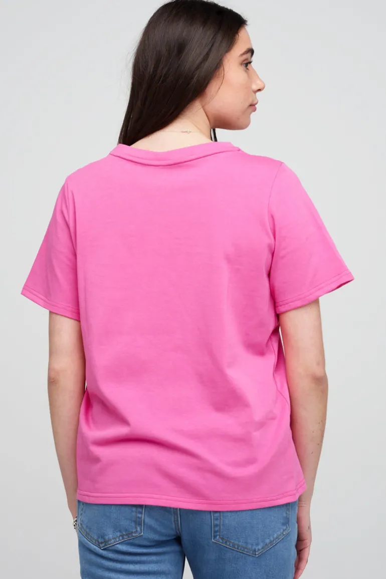 Short Sleeve V-Neck T Shirt - Fuchsia Pink