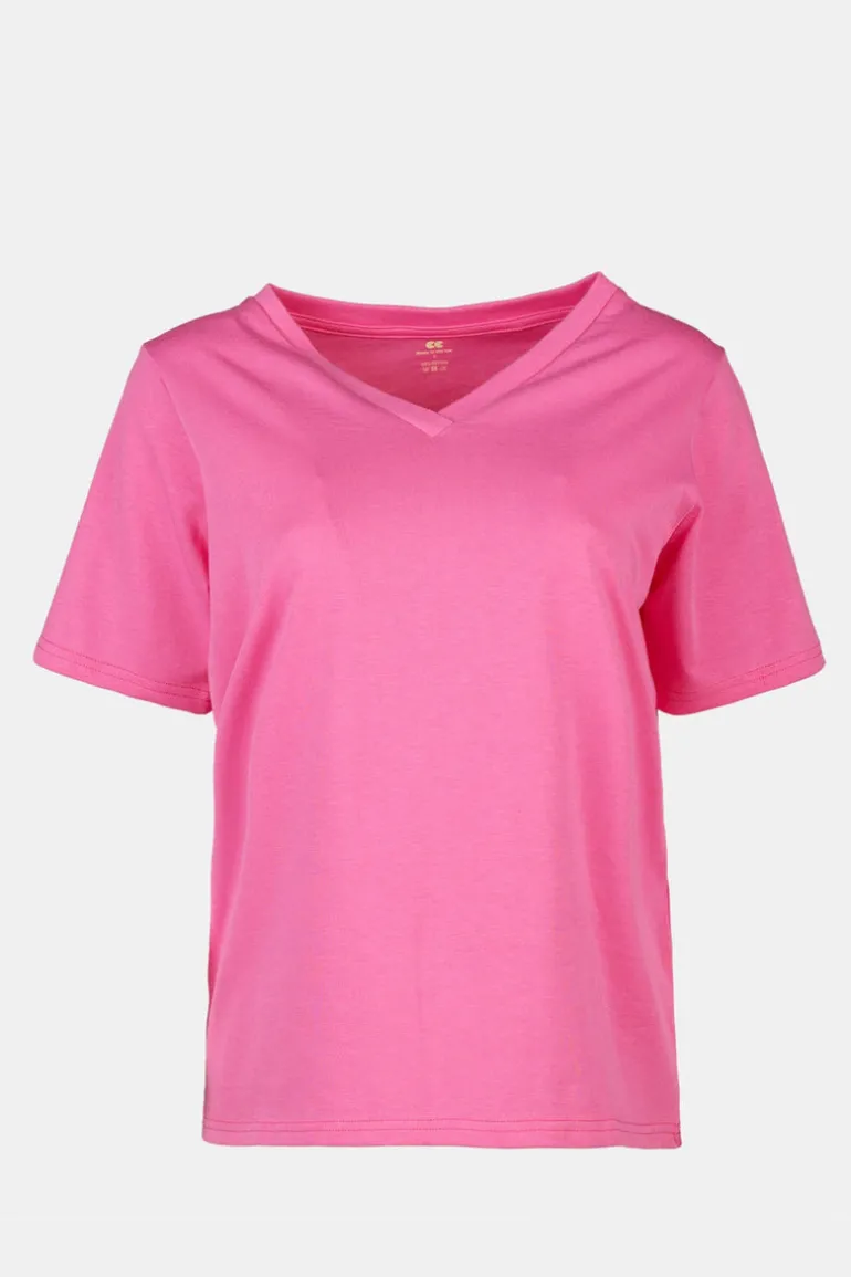 Short Sleeve V-Neck T Shirt - Fuchsia Pink