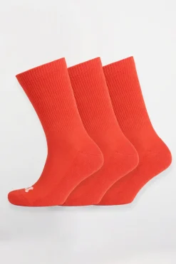 Single Colour Sports Calf Sock 3 Pack - Flame Red
