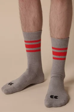 Sports Cotton Sock Calf 3 Pack - Grey/Flame Red Stripe