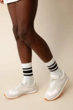 Sports Cotton Sock Calf 3 Pack - White/Black Stripe