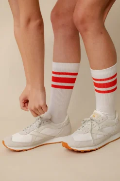 Sports Cotton Sock Calf 3 Pack - White/Flame Red Stripe
