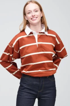 Striped Rugby Shirt - Cinnamon/Ecru