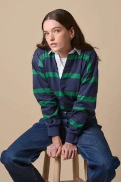 Striped Rugby Shirt - Navy/Emerald