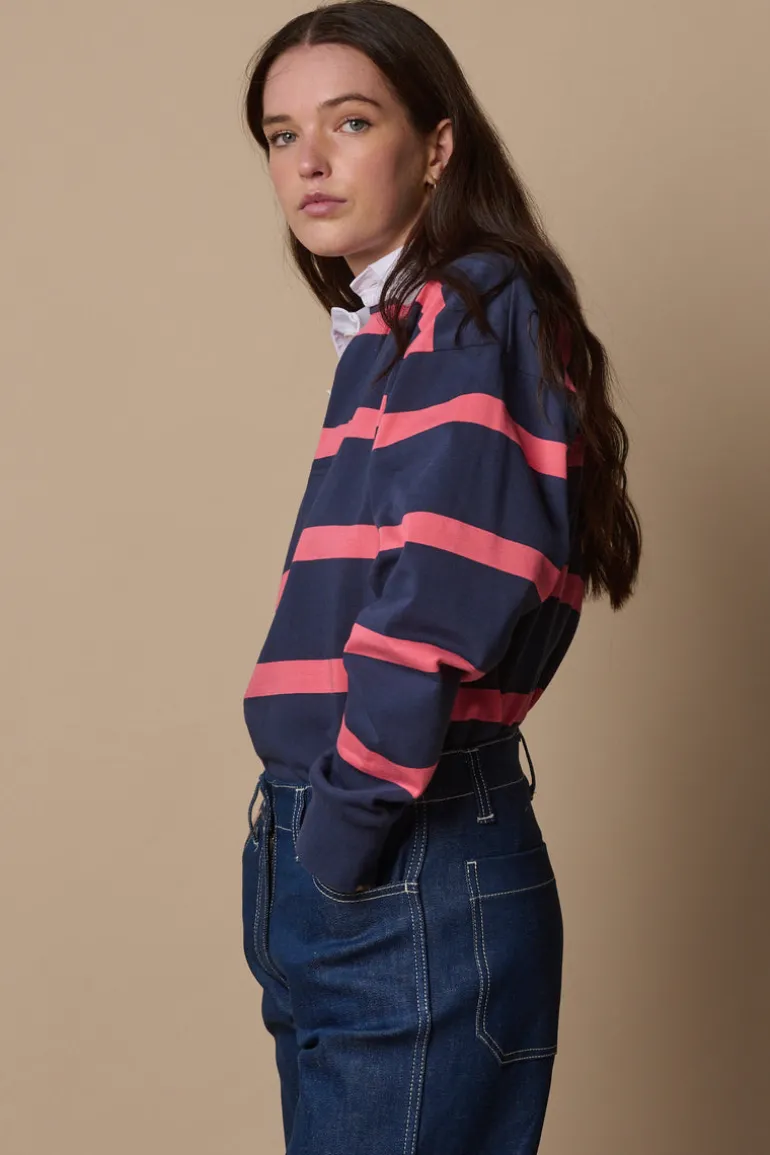 Striped Rugby Shirt - Navy/Pink