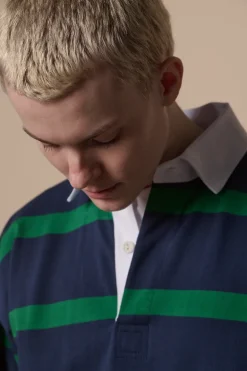 Striped Rugby Shirt - Navy/Emerald