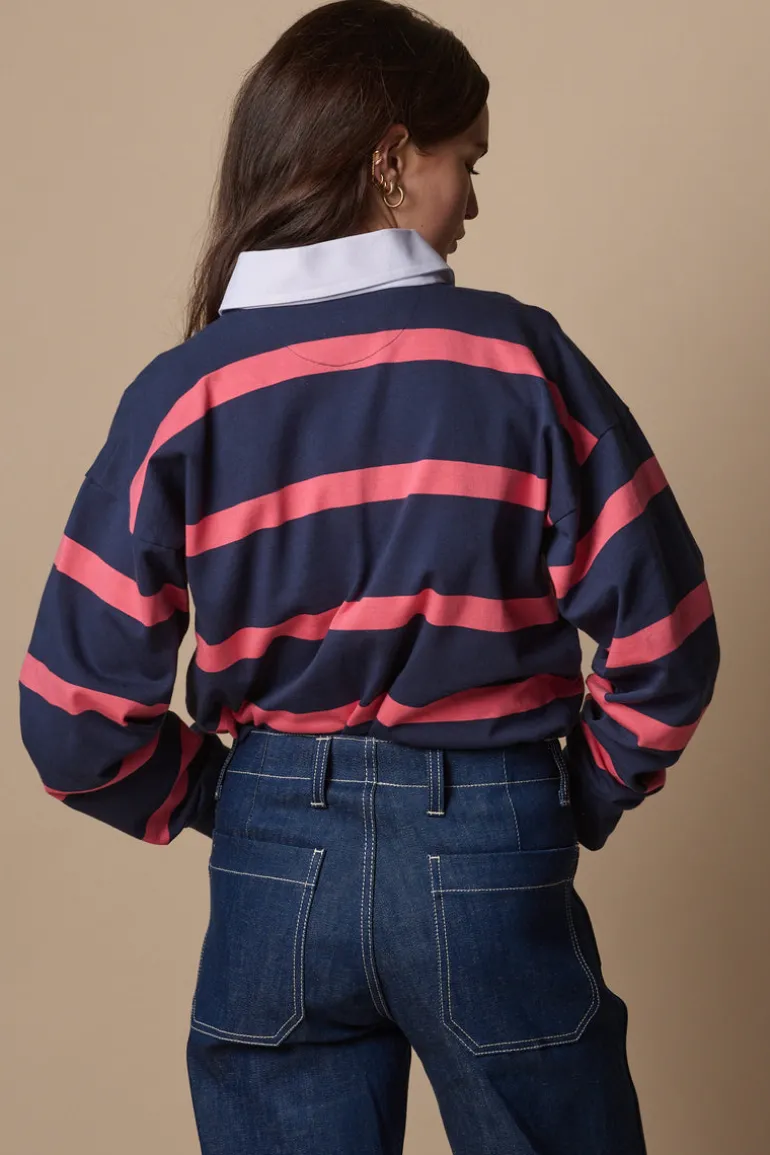 Striped Rugby Shirt - Navy/Pink