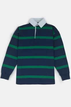 Striped Rugby Shirt - Navy/Emerald