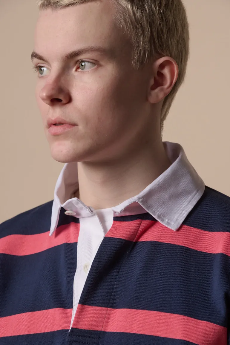 Striped Rugby Shirt - Navy/Pink