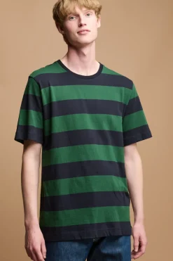 Wide Stripe Short Sleeve T Shirt - Green/Navy