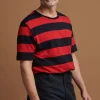 Wide Stripe Short Sleeve T Shirt - Navy/Red