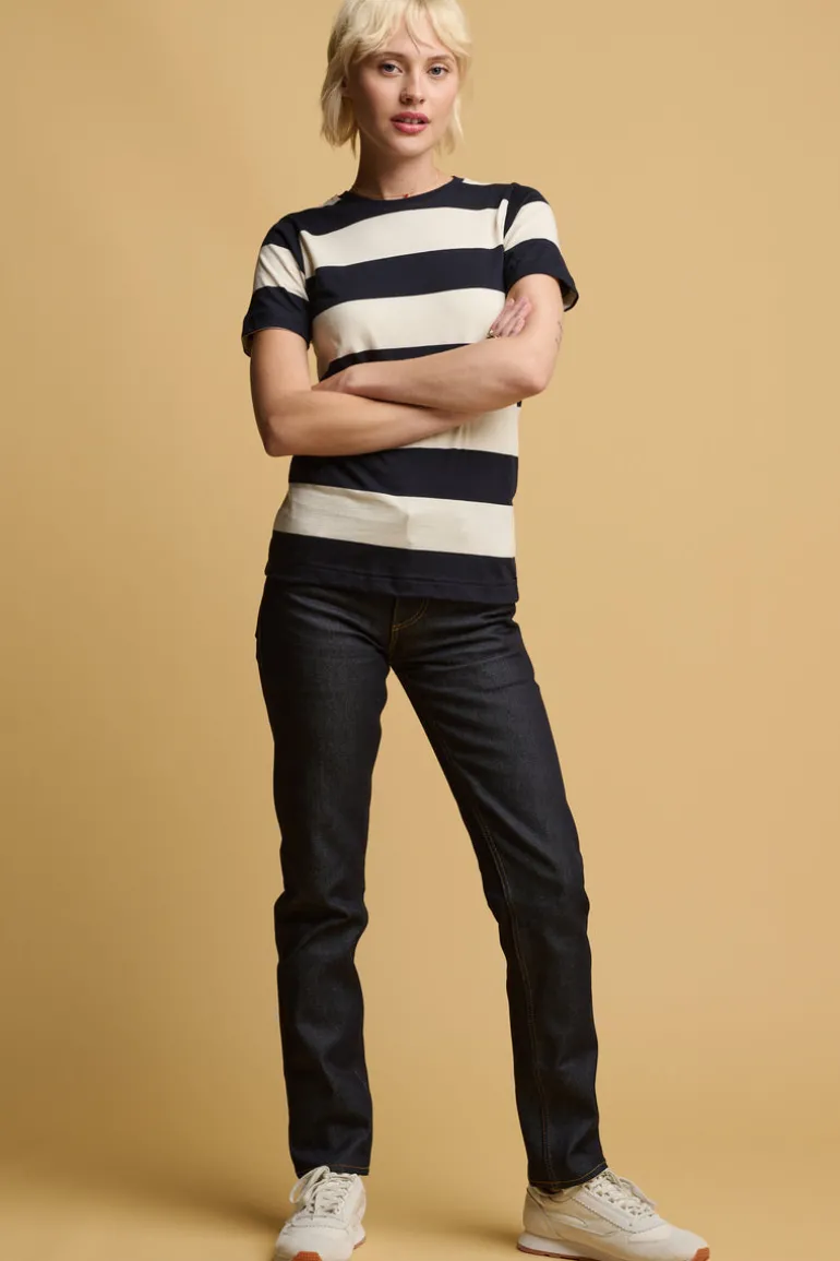 Wide Stripe Short Sleeve T Shirt - Ecru/Navy