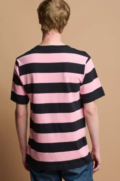 Wide Stripe Short Sleeve T Shirt - Pink/Navy