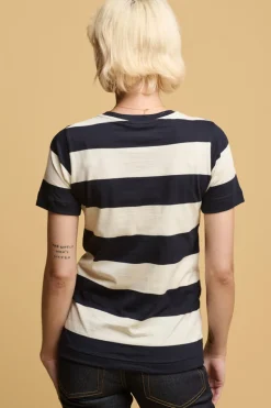 Wide Stripe Short Sleeve T Shirt - Ecru/Navy
