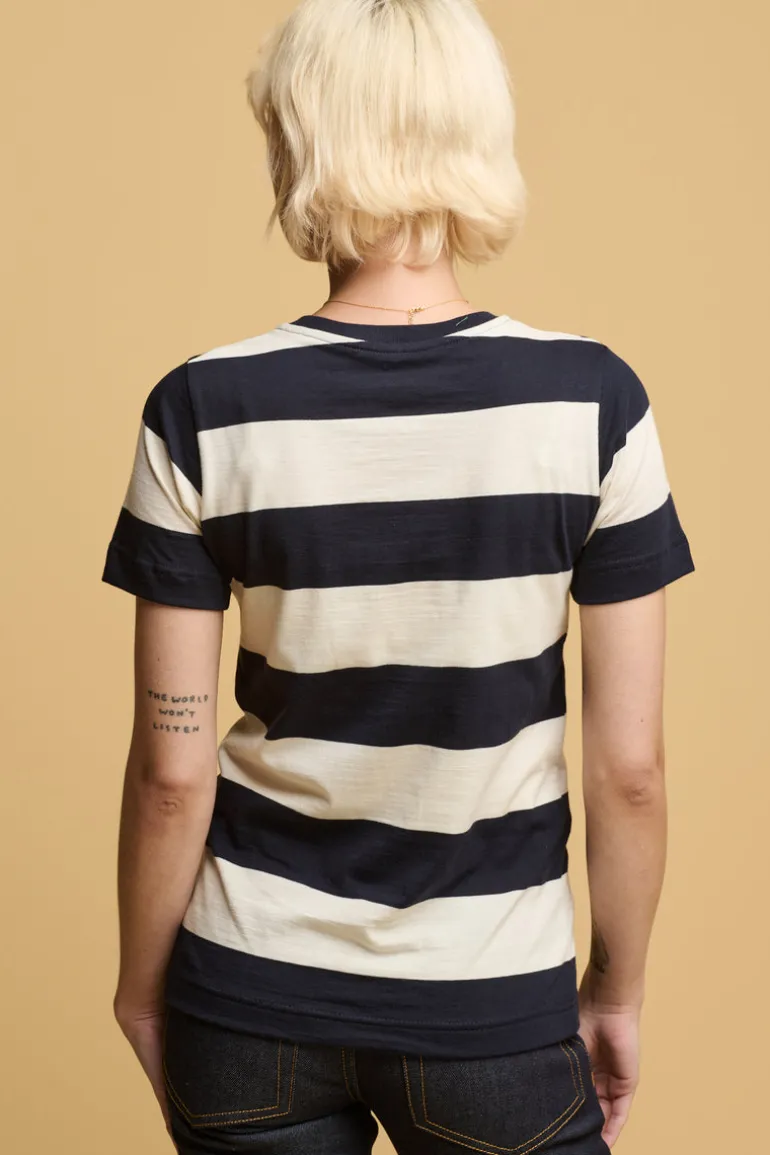 Wide Stripe Short Sleeve T Shirt - Ecru/Navy